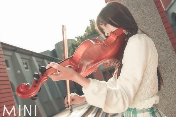 Ragazza con i capelli lunghi che suona il violino