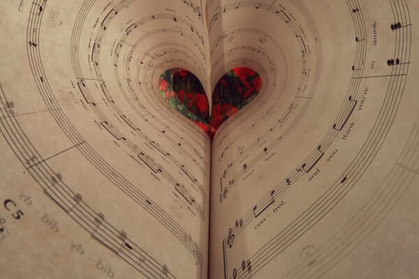 The notes are composed of heart flowers