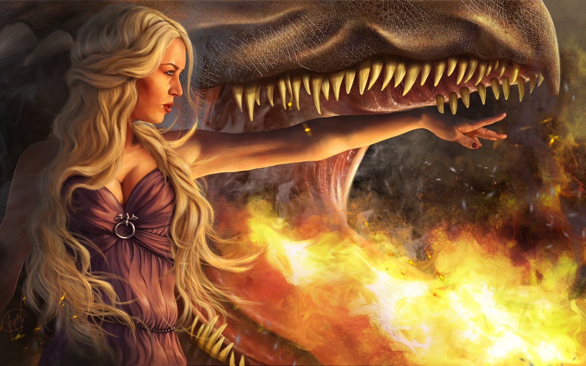 gra o tron daenerys targaryen dziewczyna blondynka smok usta płomień