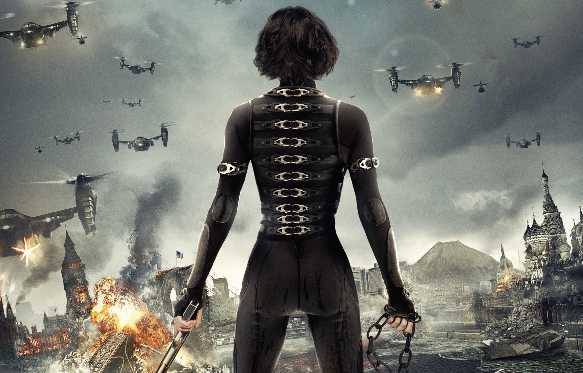 resident evil retribution milla jovovich .milla jovovich alice helicopters apocalypse explosion kremlin