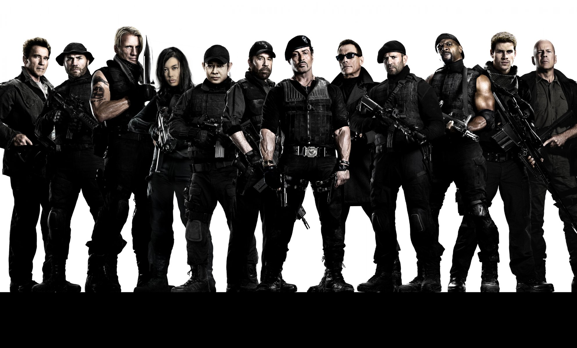 The expendables 2 people actors table sylvester Stallone Arnold Schwarzenegger Jason Statham Jason Statham Jet Li Dolph Lundgren Chuck Norris Randy Couture