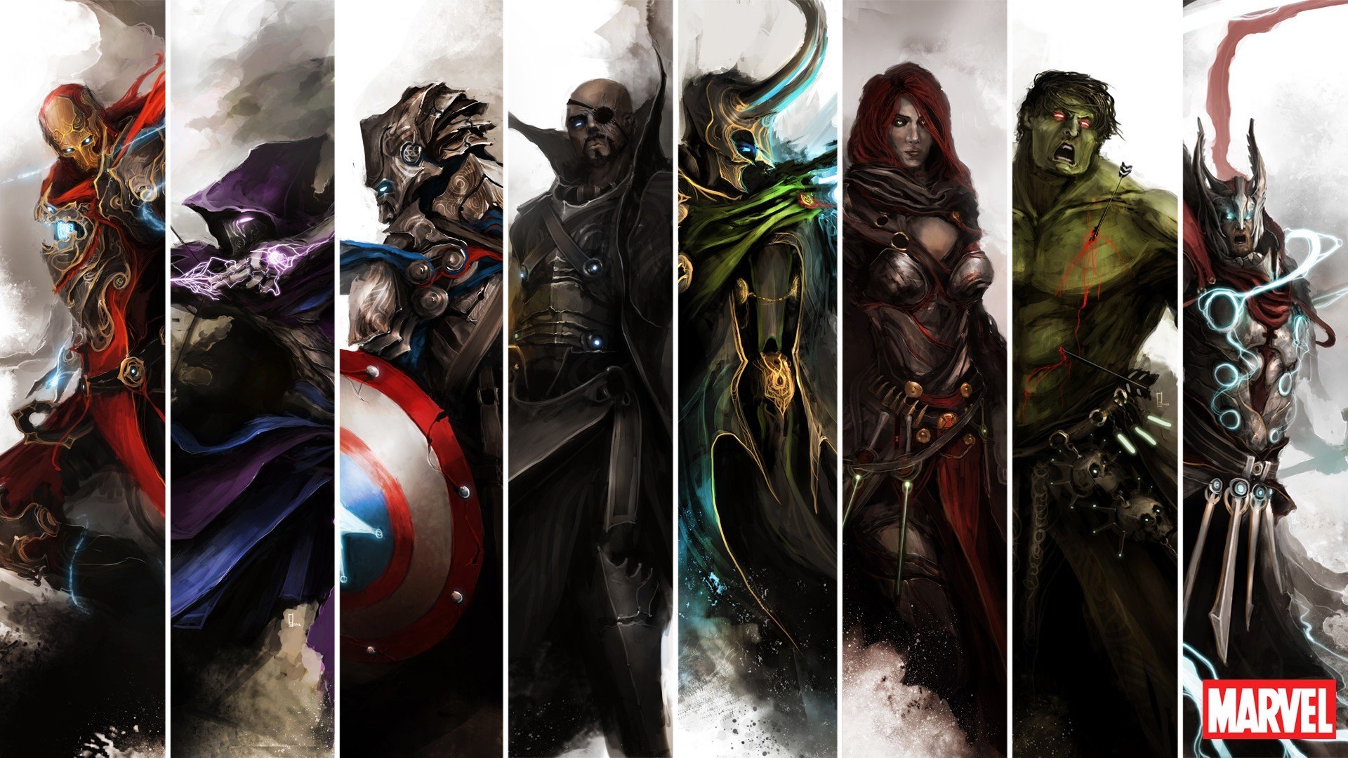 avengers iron man torr captain america black widow hulk hawkeye nick fury loki