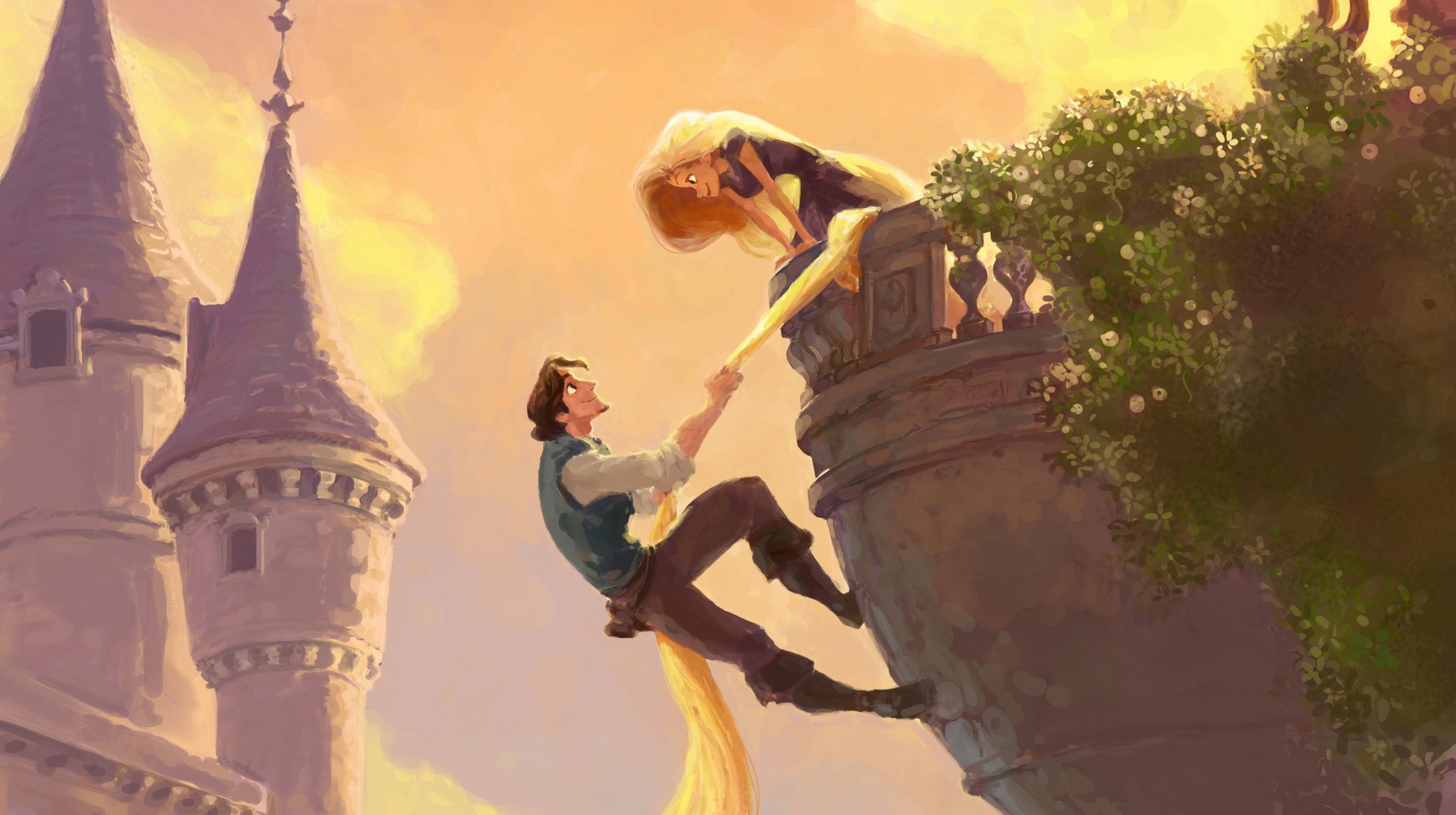 rapunzel rapunzel: tangled flin capelli lunghi balcone torre