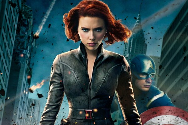 Scarlet nel ruolo di Black Widow in the Avengers con Captain America