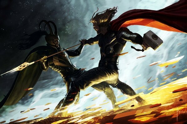 Battle of the gods Thor and Loki