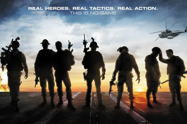 Poster with military and helicopter for the film The Law of Valor