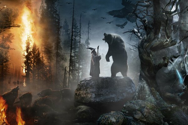 The Hobbit an unexpected journey with a bear in the forest