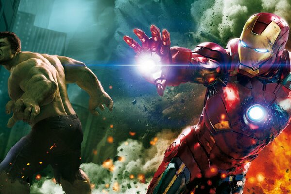 Halak und Iron Man aus dem Film The Avengers nehmen am Kampf teil