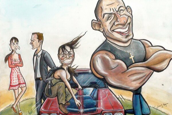 Disegno caricaturale per il film Fast and Furious