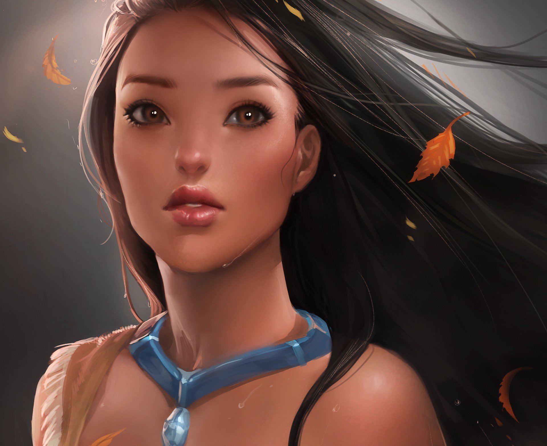 pocahontas sakimichan chica decoración hojas gotas viento