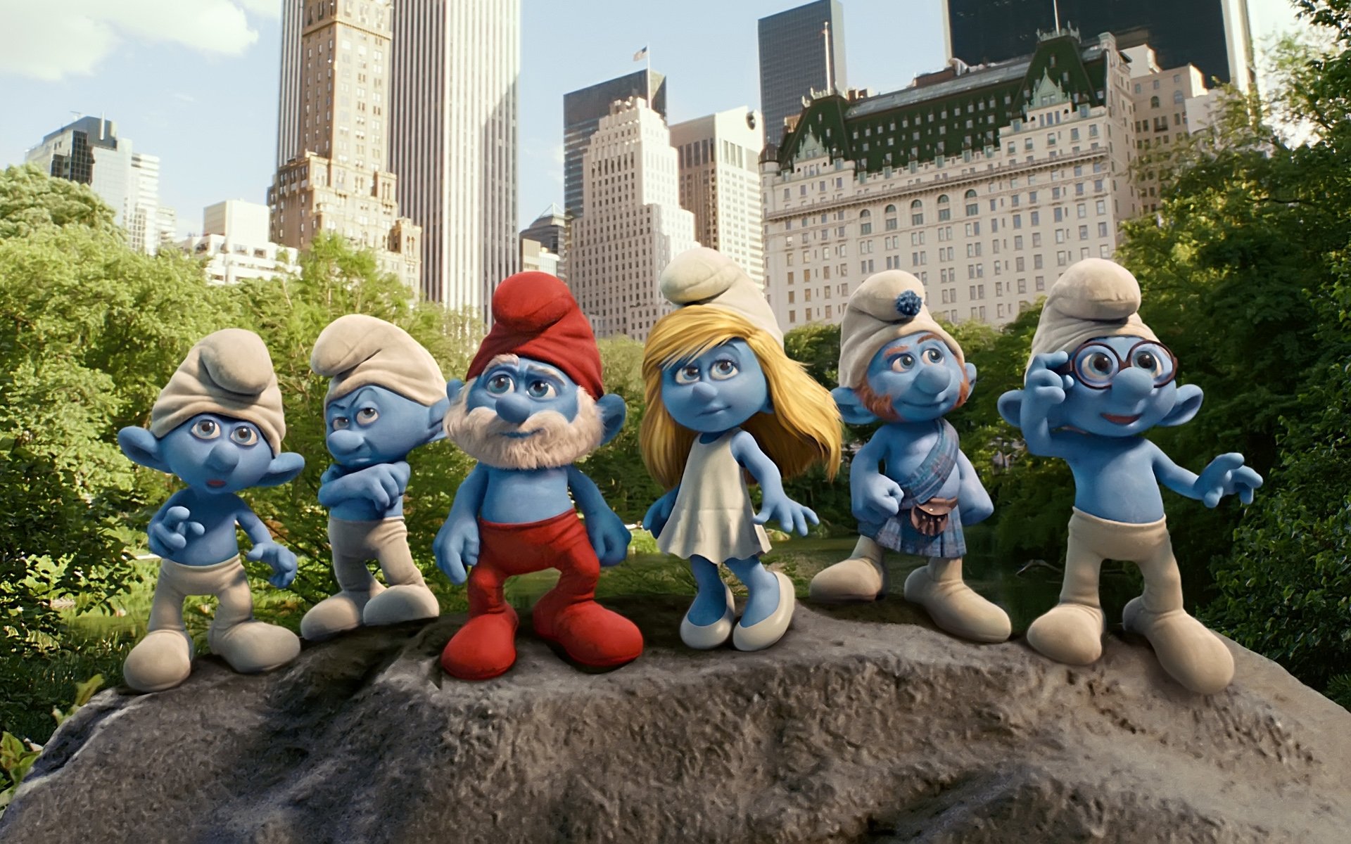 pitufos pitufos pitufos dibujos animados azul hombres gnomos ciudad nueva york