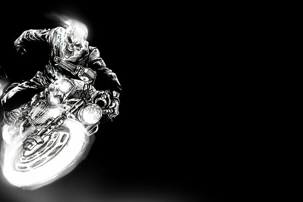 Ghost rider on a motorcycle on a black background