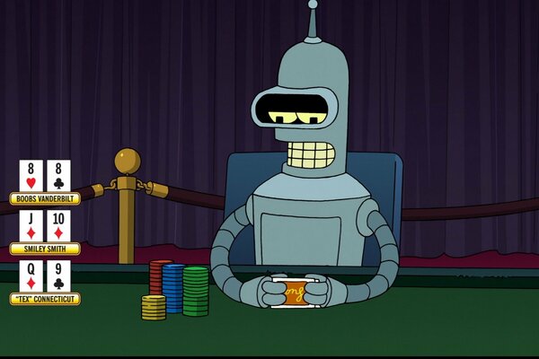 Der Roboter Bender spielt Poker in der Zeichentrickserie Futurama