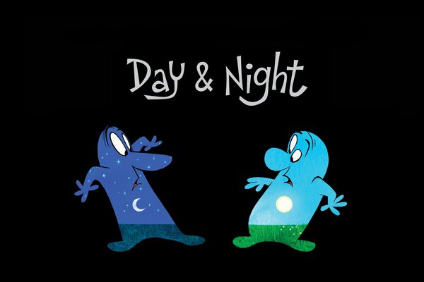 Drawing. Little men depicting day and night