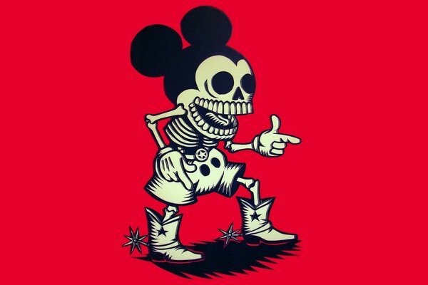 Cartoon skeleton of Mickey Mouse