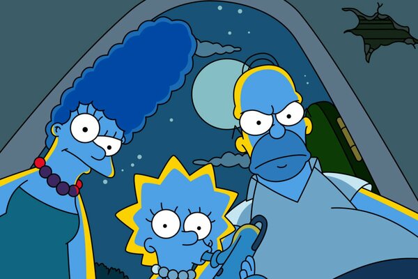 A shot of the Simpsons family at night