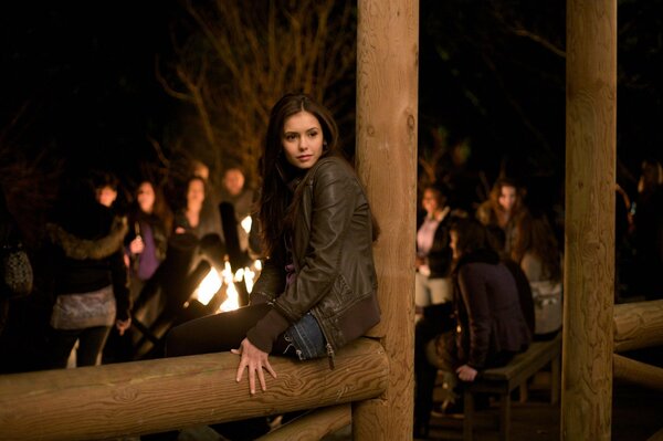 a shot from the series the Vampire Diaries with Katherine Pierce