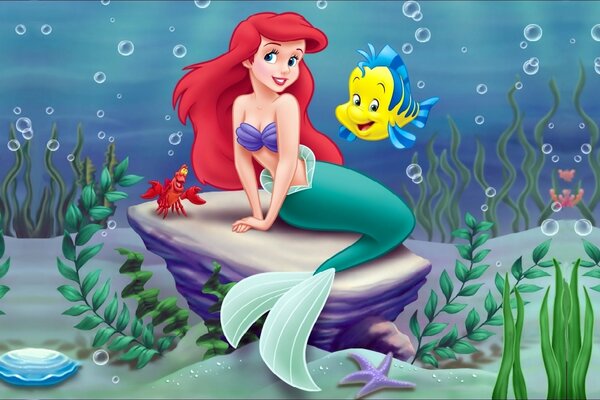 The Little Mermaid Ariel and the Flounder Fish