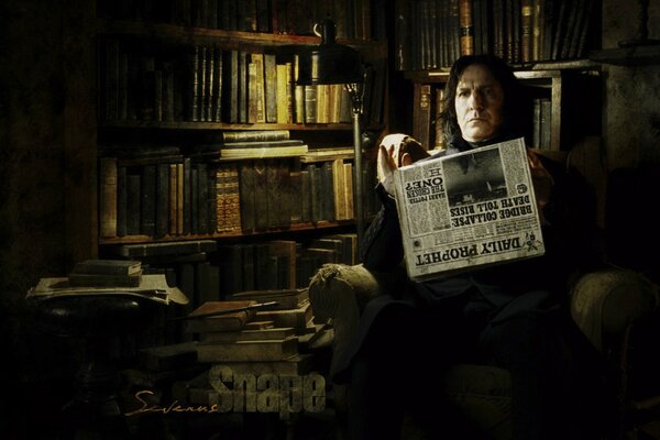 Severus Snape reads the newspaper