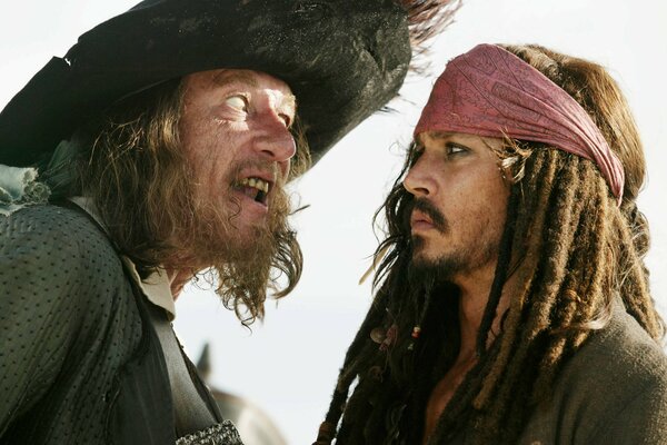 Jack Sparrow und Barbossa. Ein Bild aus Fluch der Karibik .