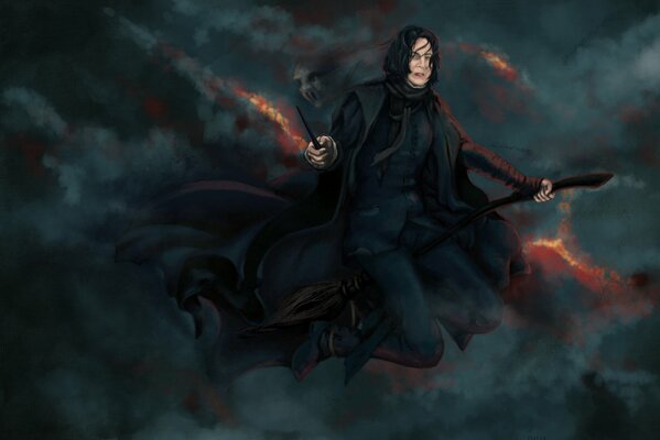 Profesor Severus Snape z Garrry Potter na miotle