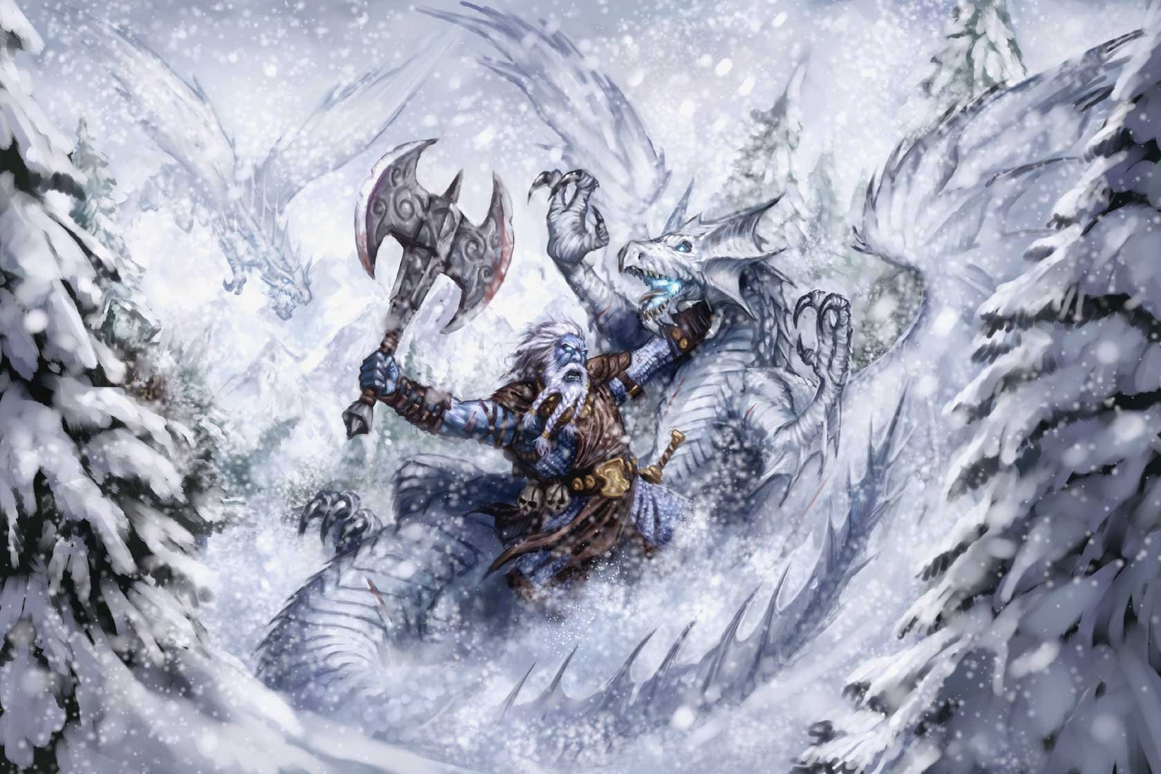 fantasy winter dragon battle warrior runelord