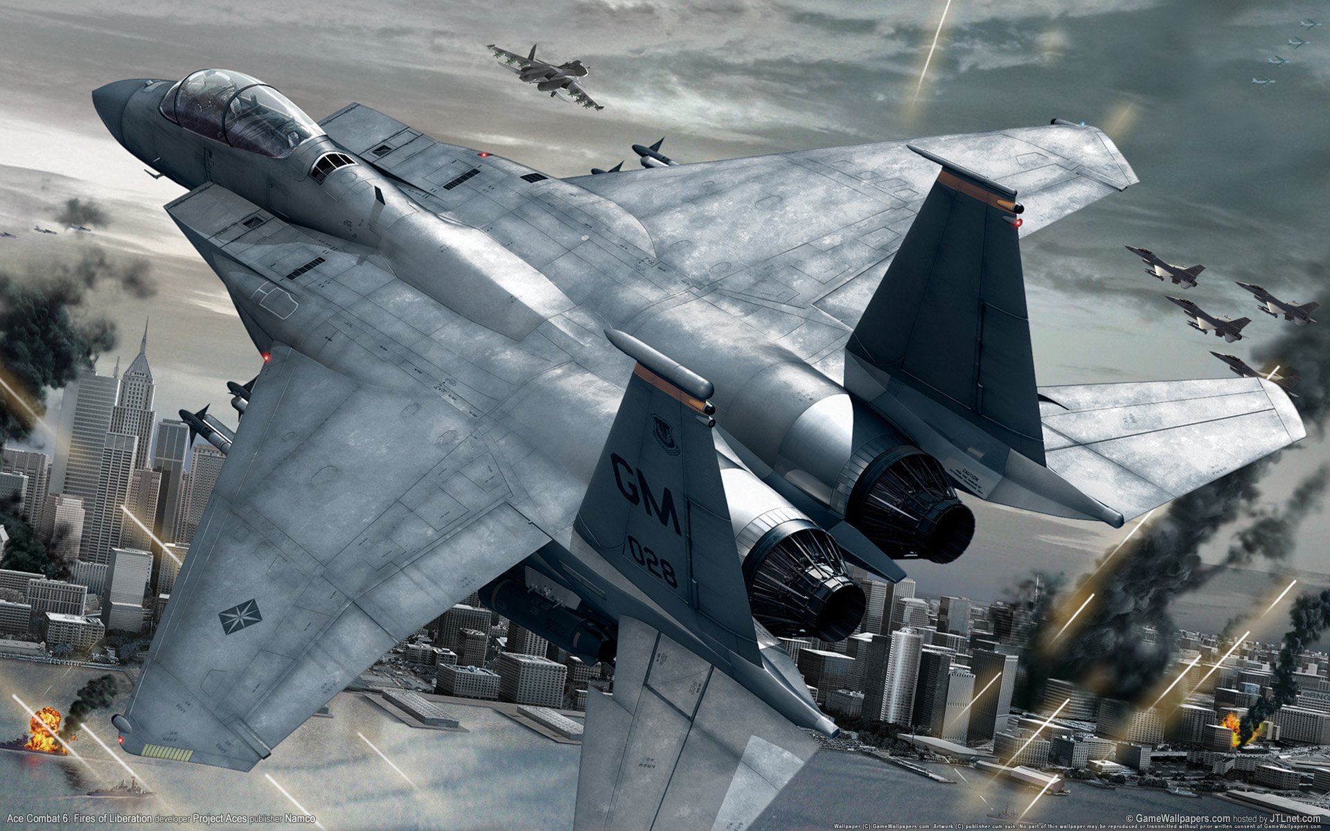 ace combat 6 samolot myśliwiec miasto wojna