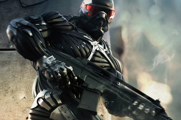 A soldier in a combat suit from Crysis