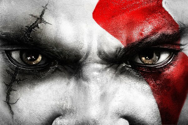 La mirada de Kratos del juego year of var con una cicatriz