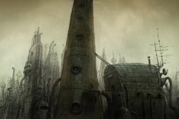 Eine düstere Stadt aus dem Spiel machinarium