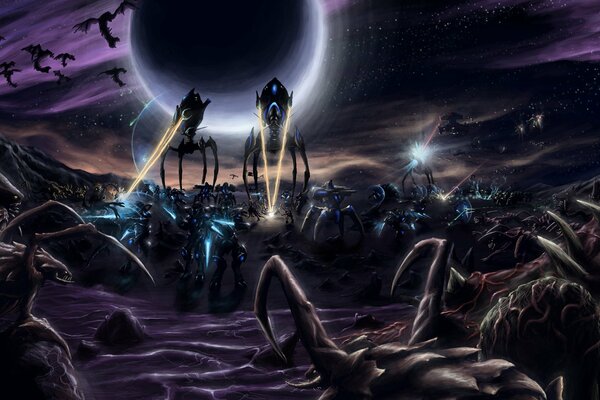 The war of Protos and Zerg in the game starcraft 2