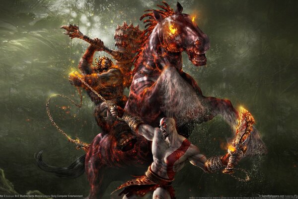 La batalla de vadnik con Kratos. Mundo del juego God of War 2