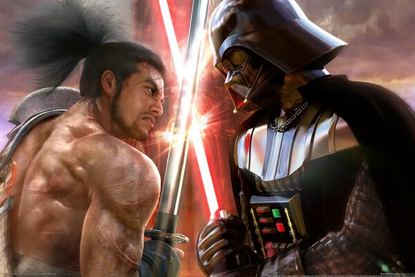 Batalla de espadas entre Samurai y Star Wars