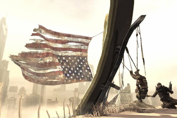 Amerikanische Flagge und Soldaten aus dem Spiel ze Line