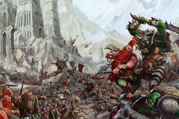 Warhammer erbitterter Angriff von Zwergen mit Orks