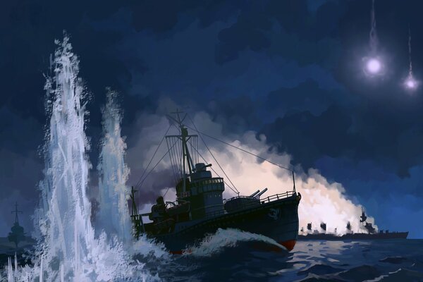 Das Schiff versinkt nachts im Meer