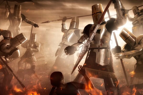 Crusader Knights with a fierce battle