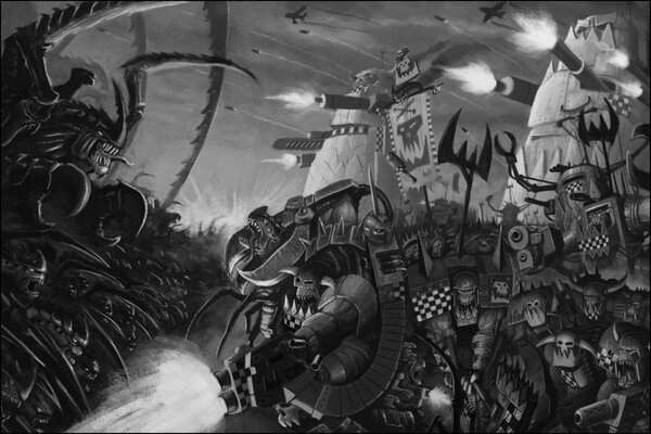 40000 Warhammer-Universum in Schwarz und Weiß