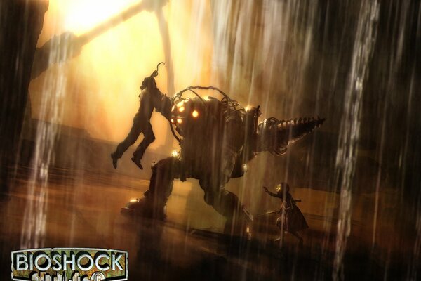 The bioshock game. Something in a spacesuit protects the girl