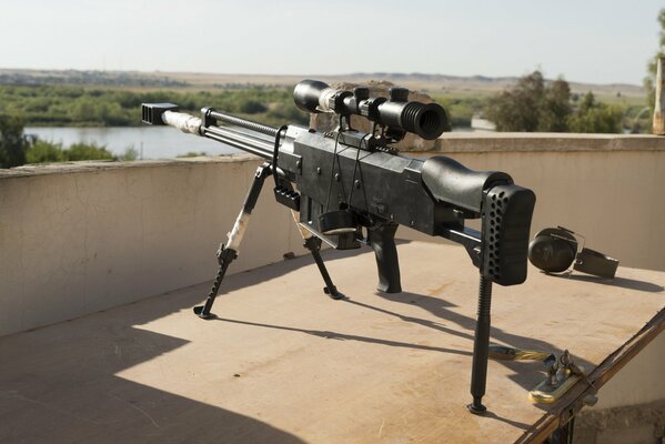 Sniper rifle standing on the sight