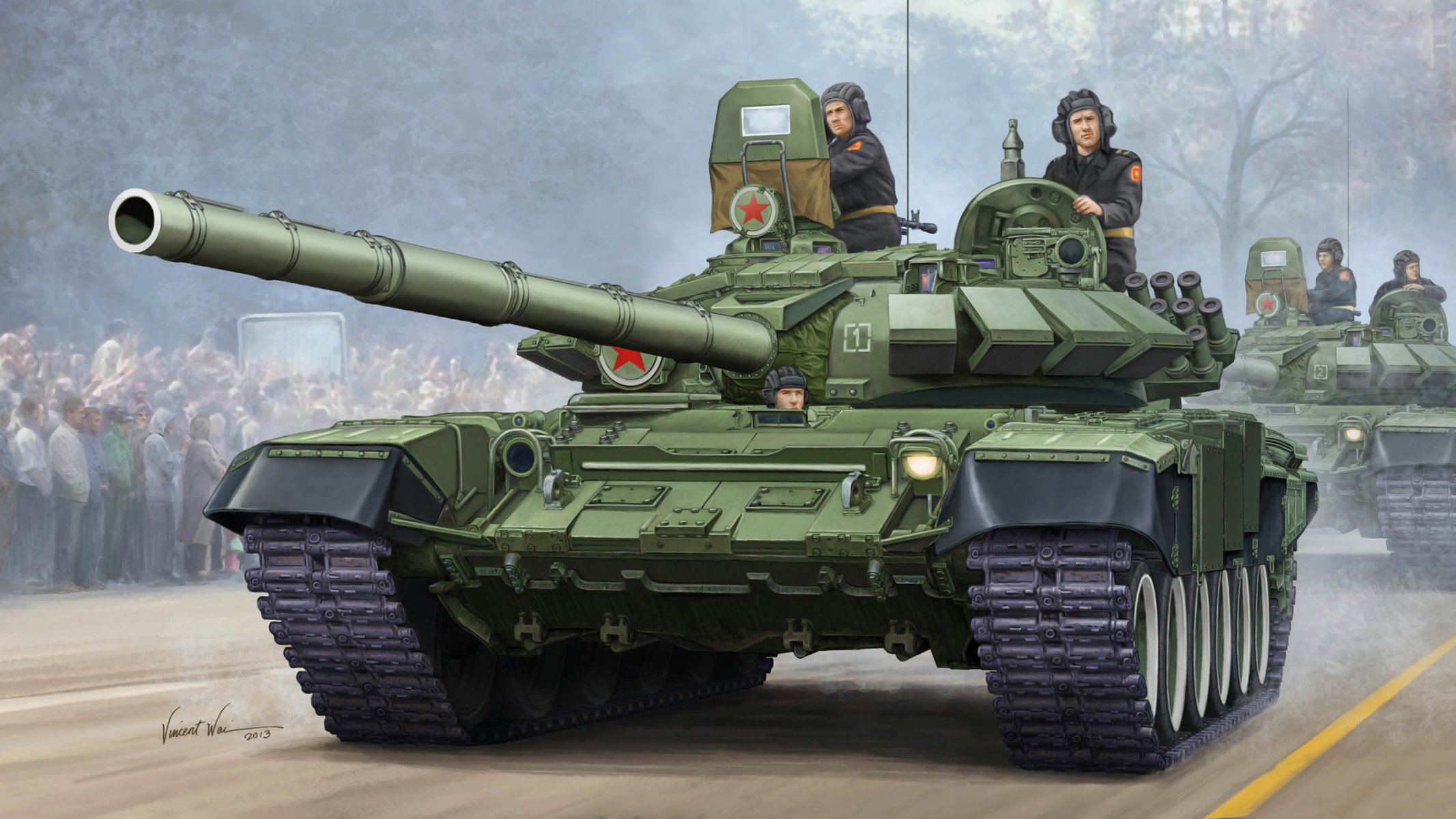 kunst panzer t-72 b obt modernisiert option t-72a bewaffnung 9k120 swir dynamisch schutz kontakt kaliber geschütze 125 mm trägerrakete 2a46m siegesparade udssr russland künstler vincent vai