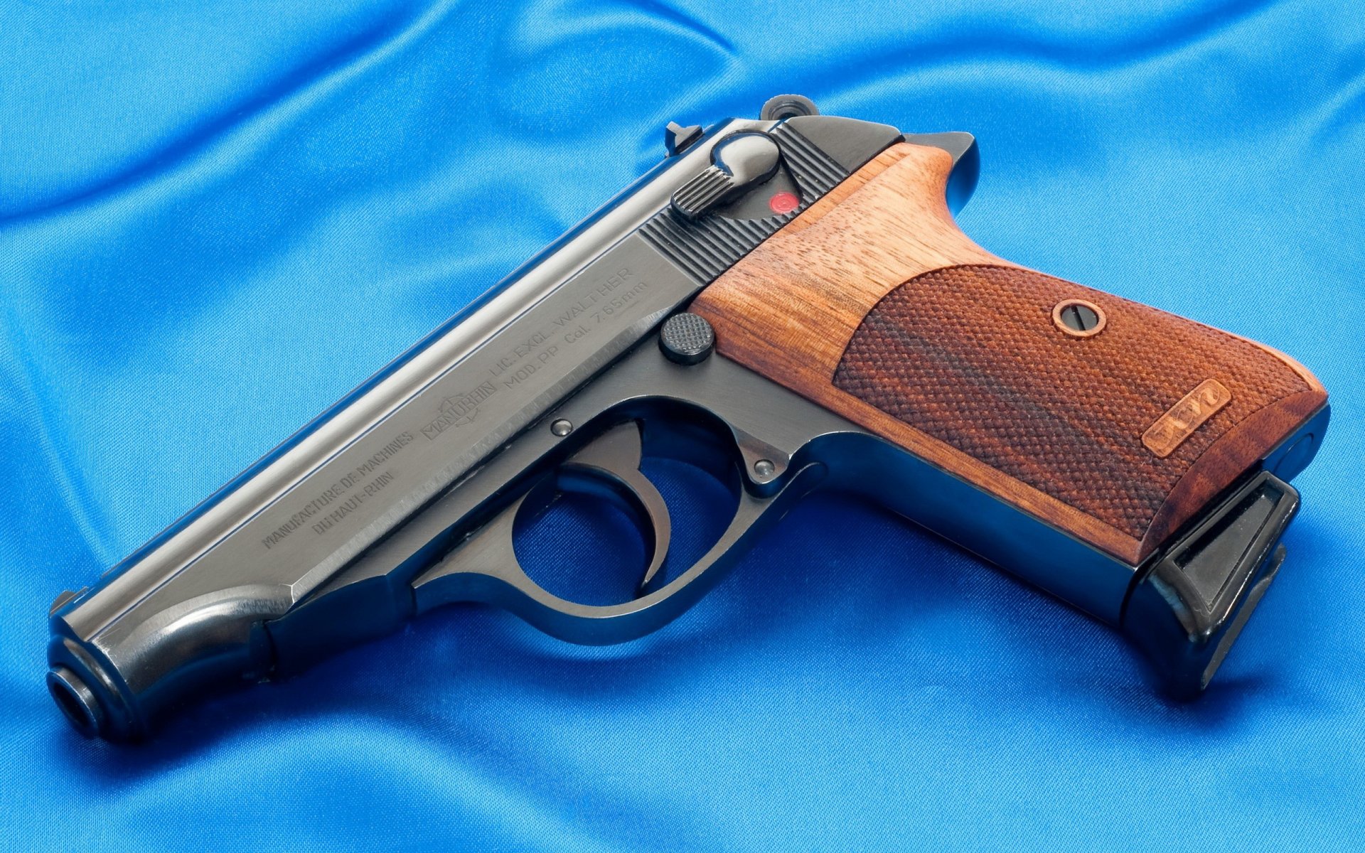 pistola metal tela azul walter pp 7.65 mm