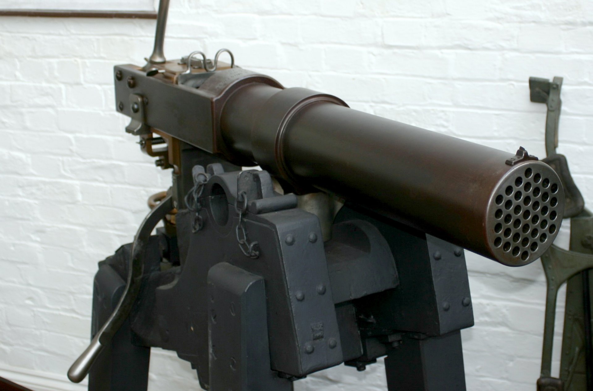 historical weapon french mitraleza prototype machine gun gatling mitraleza mitraille buckshot originally used in the second half xix century french name rapid-fire multi-barrel artillery guns which led