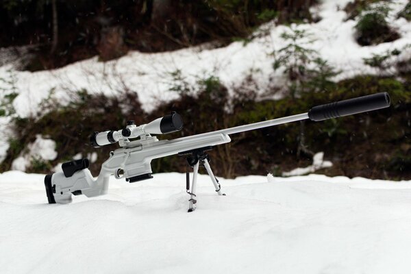 Fusil de sniper avec vue dans la neige