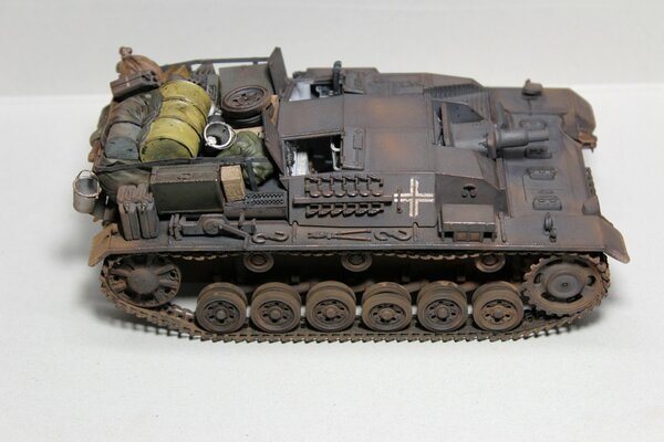 A rusty model of a battle tank