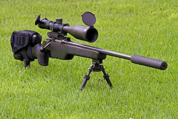 Fusil de sniper sakotrg - 22 avec silencieux sur l herbe