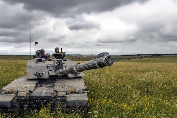 Tanque en el campo con el hocico girado