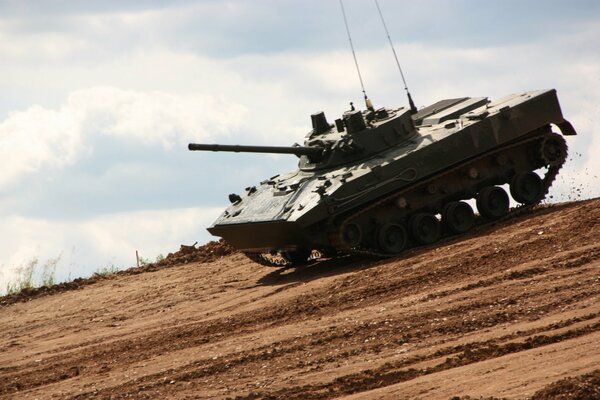 Tank on the sand. Combat vehicle