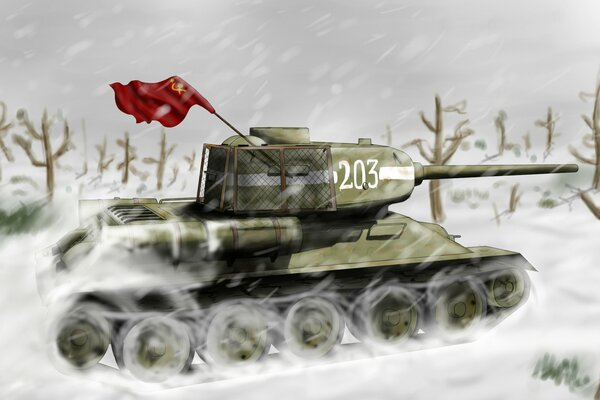 Арт Советский танк зимой