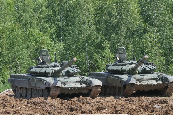 Two T-72 battle tanks